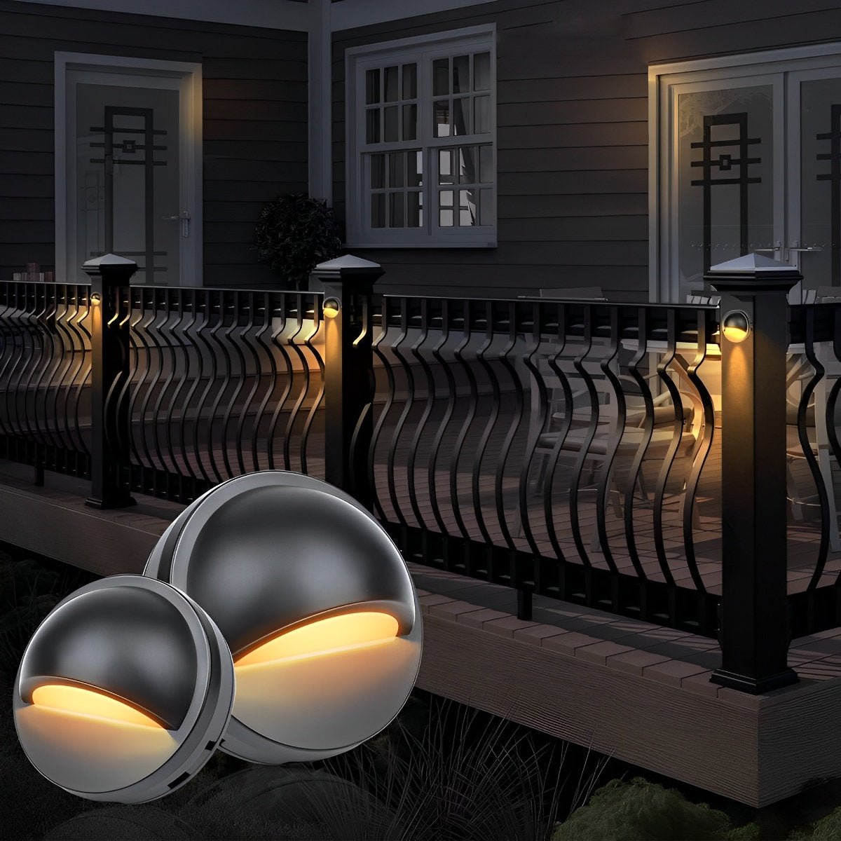 Moon Shaped Round Waterproof LED Low Voltage Black Modern Step Lights