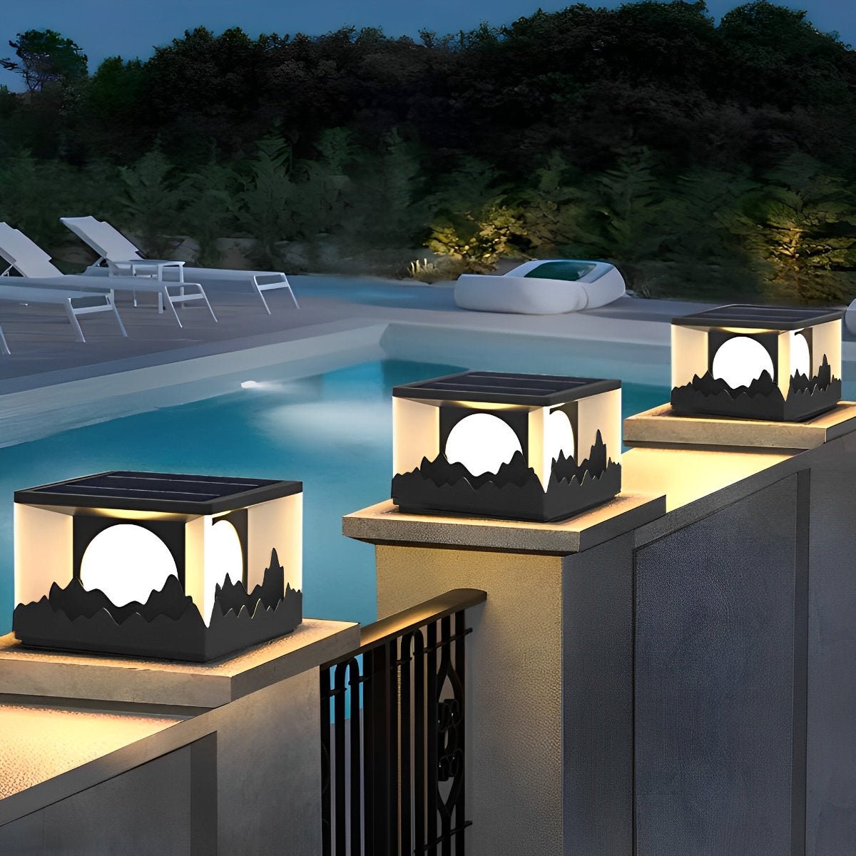 Mountain Scenery Waterproof LED Modern Fence Post Lights