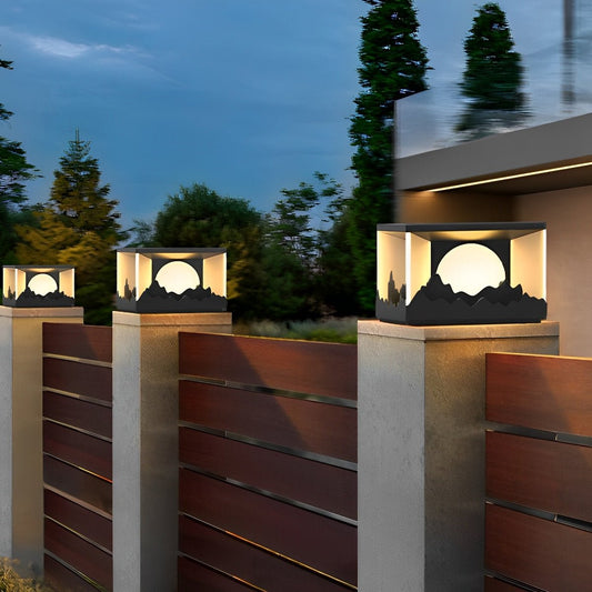 Mountain Scenery Waterproof LED Modern Fence Post Lights
