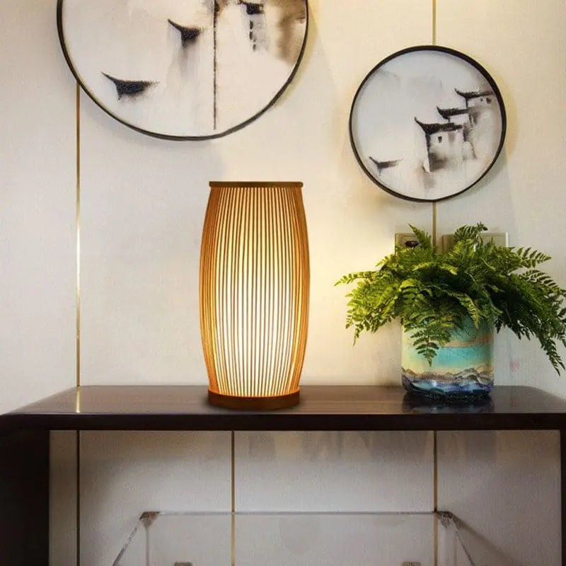 NatureGlow bamboo lamp, an eco-friendly choice for sustainable home decor at a sidetable