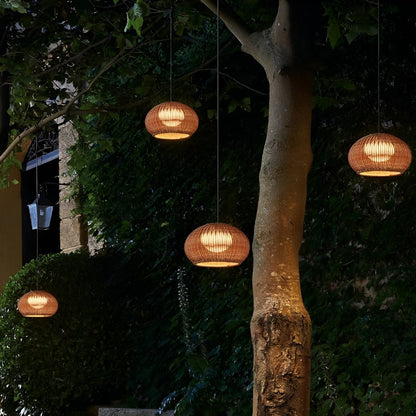 Outdoor Waterproof Oval Rattan Lanterns Pendant Lights