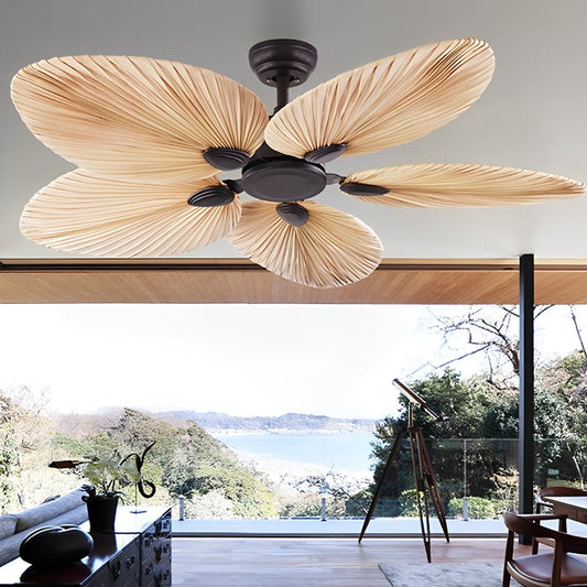 Palm Leaf Ceiling Fan with Silent Frequency Conversion Remote Control For Bedroom