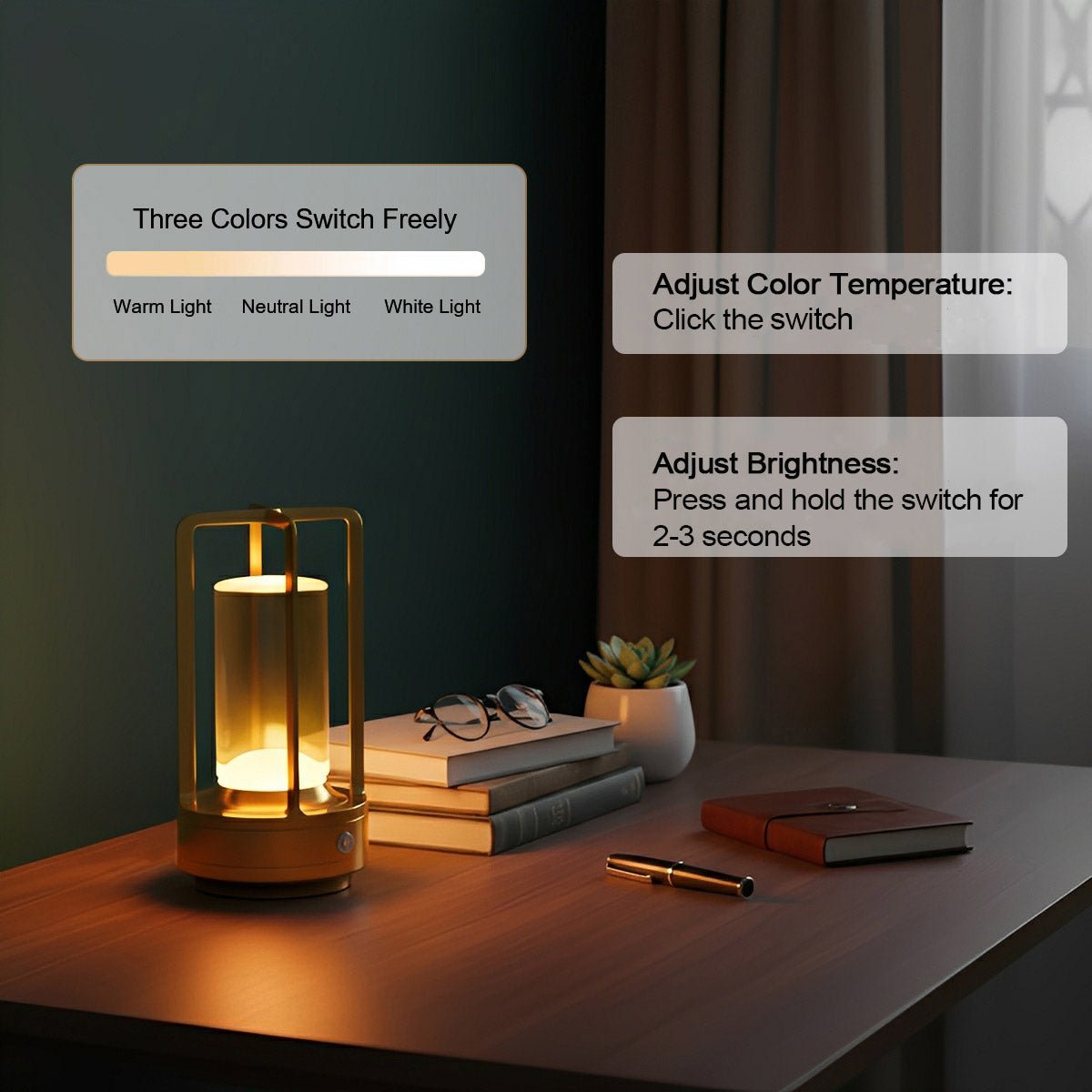 Portable Lantern Cordless Table Lamp USB Rechargeable Touch Dimming Night Lights