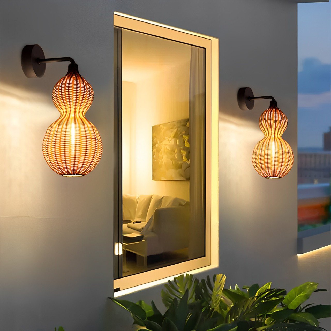 Rattan Gourd Waterproof Retro Outdoor Chandelier Porch Lights
