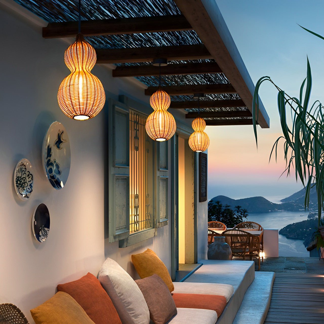 Rattan Gourd Waterproof Retro Outdoor Chandelier Porch Lights
