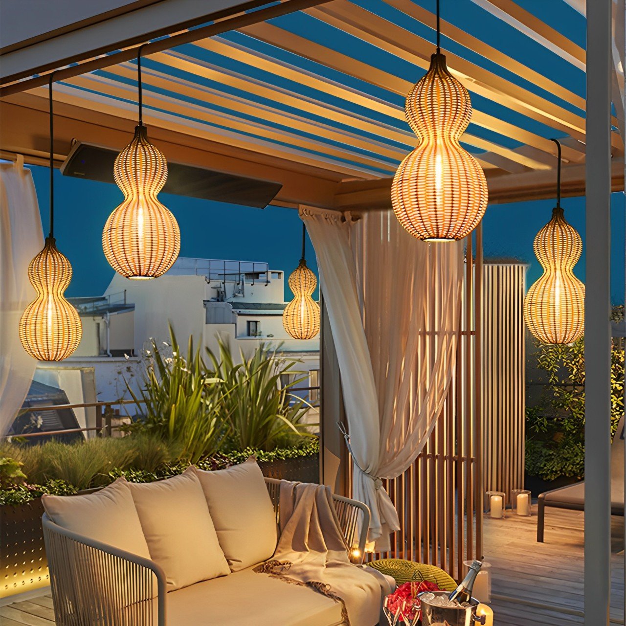 Rattan Gourd Waterproof Retro Outdoor Chandelier Porch Lights