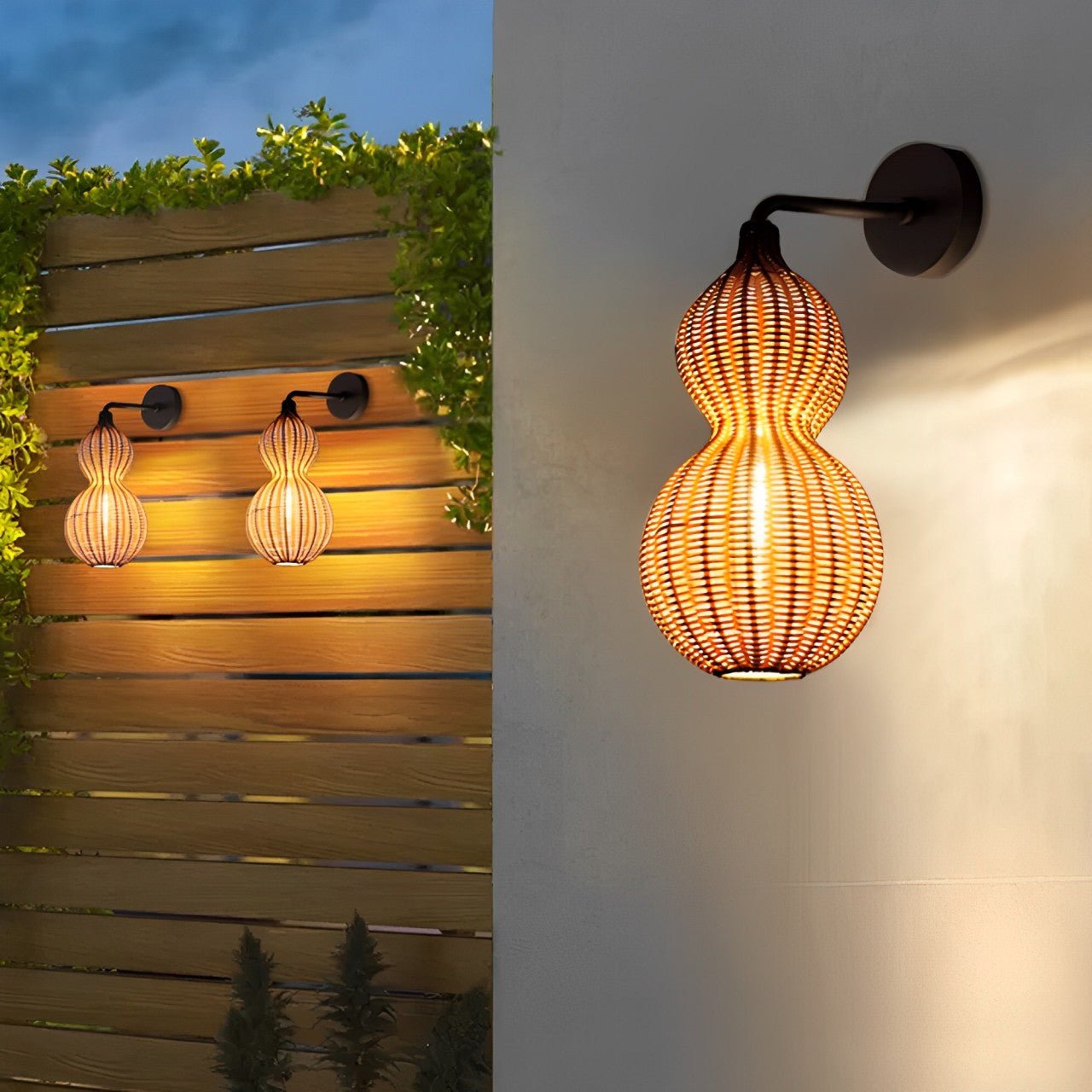 Rattan Gourd Waterproof Retro Outdoor Chandelier Porch Lights