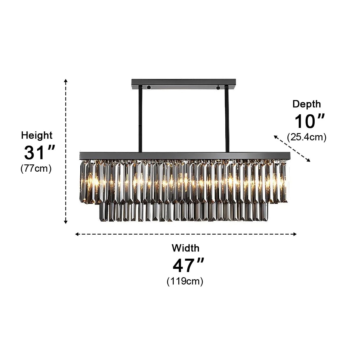 Rectangular Crystal LED 3 Color Modes Smoke Gray Modern Chandelier