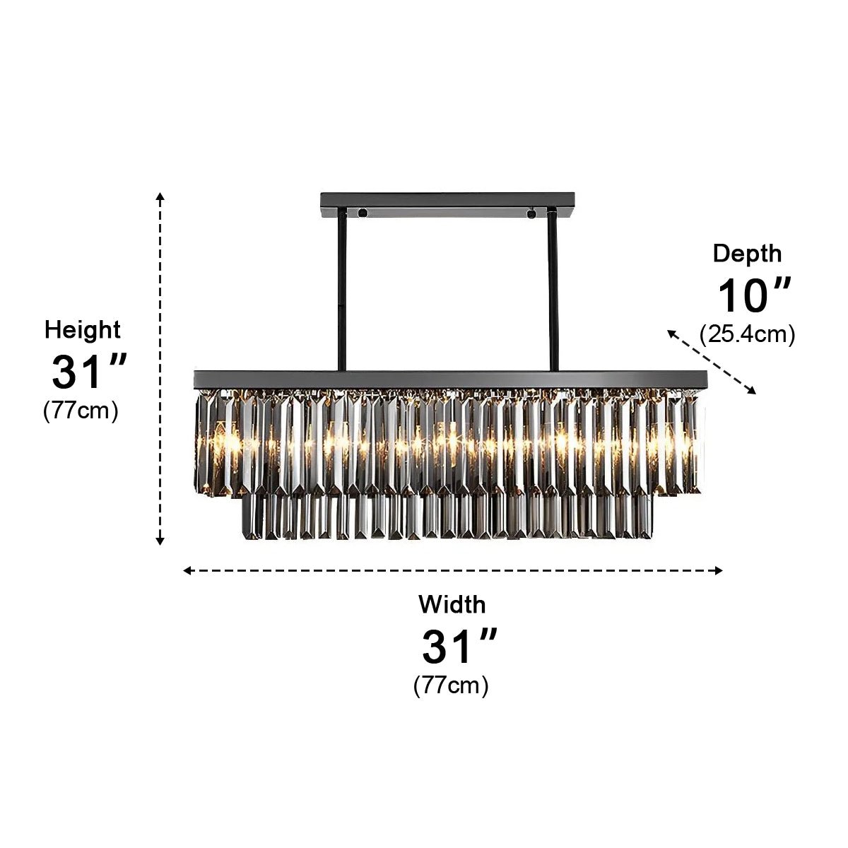 Rectangular Crystal LED 3 Color Modes Smoke Gray Modern Chandelier
