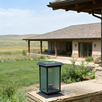 Retro Glass LED Waterproof Black Modern Solar Fence Post Lights