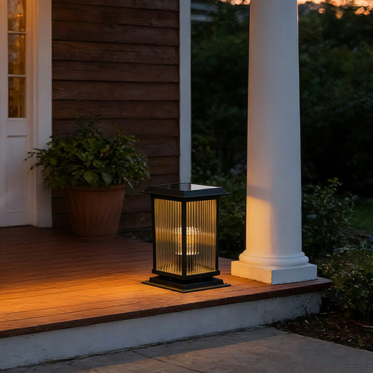 Retro Glass LED Waterproof Black Modern Solar Fence Post Lights