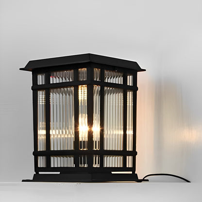 Retro Glass LED Waterproof Black Modern Solar Fence Post Lights