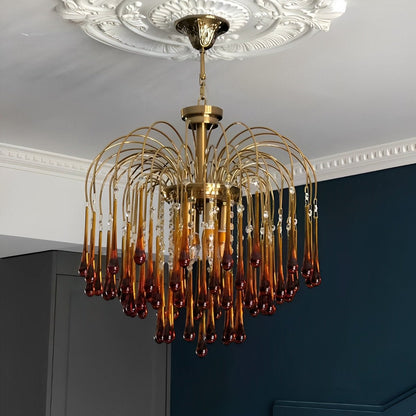 Retro Gold Linear Teardrop Crystal Chandeliers