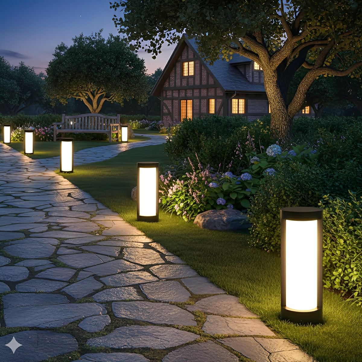 Round Waterproof LED Black Modern Outdoor Pathway Lights