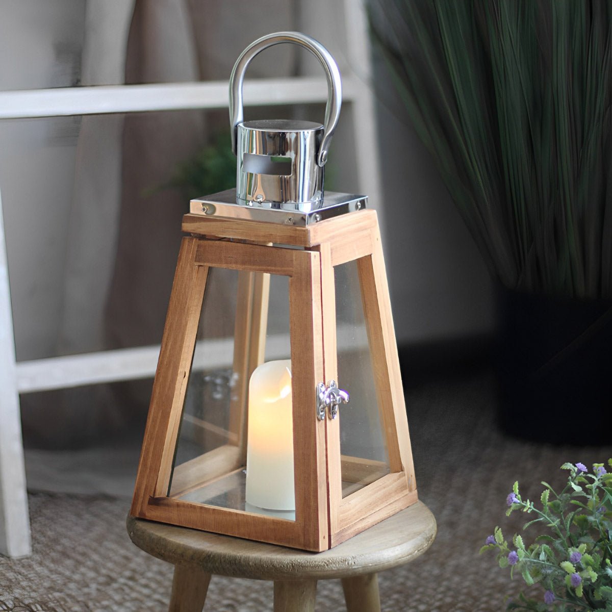 Set of 3 Rustic Wood Handmade LED Candle Holder Lantern