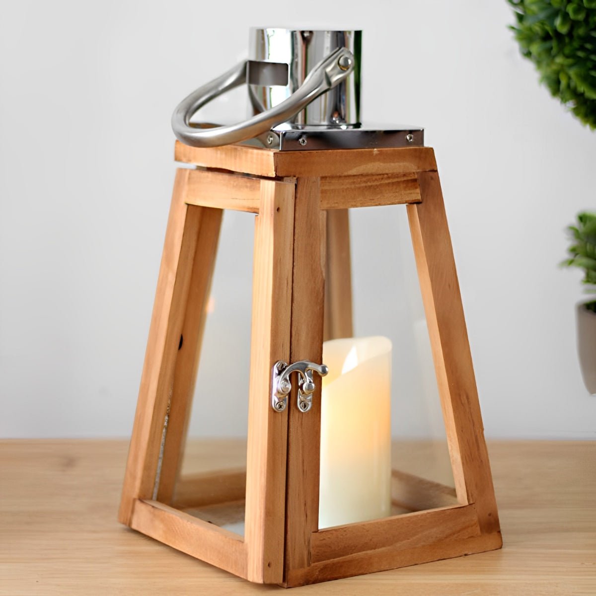 Set of 3 Rustic Wood Handmade LED Candle Holder Lantern