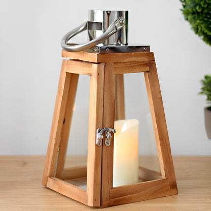 Set of 3 Rustic Wood Handmade LED Candle Holder Lantern