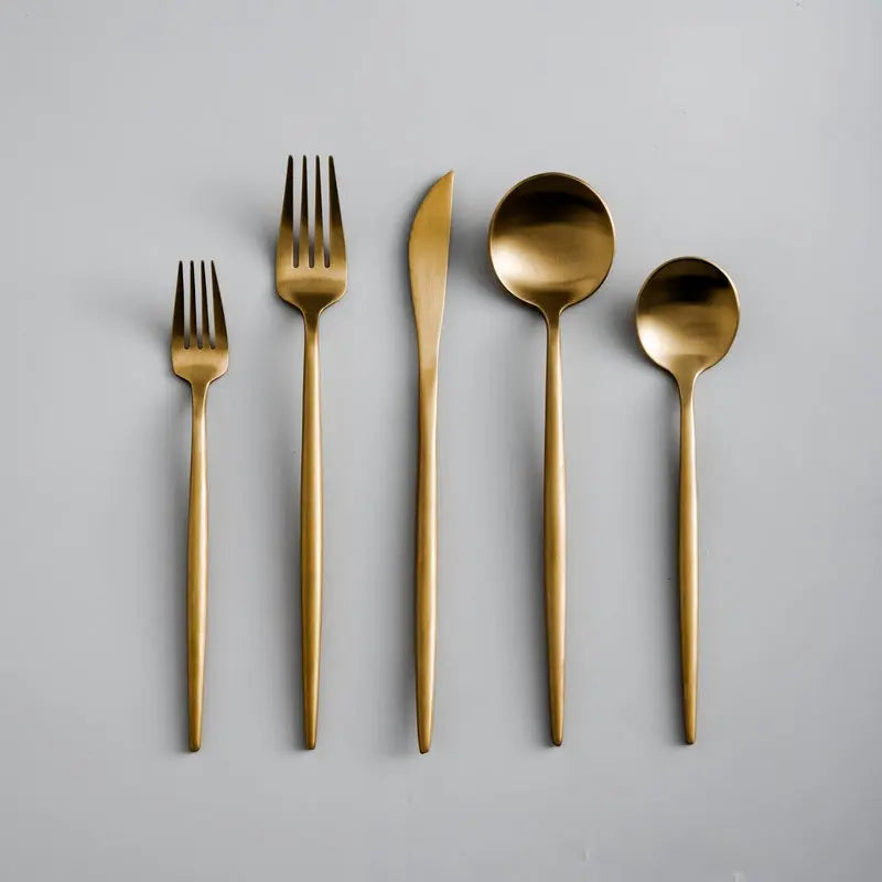 SleekSet modern minimalist cutlery collection featuring knife, fork, and spoon in stainless steel