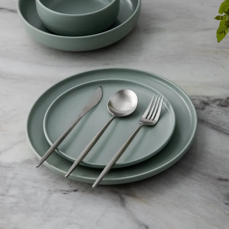 Top view of SleekSet cutlery collection neatly arranged on a table setting