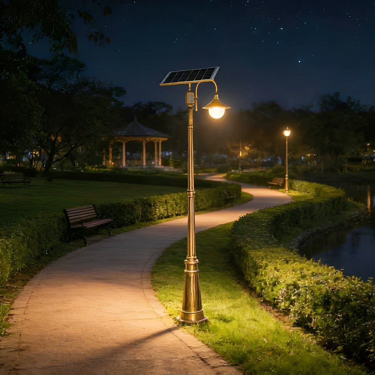 Solar Vintage Waterproof Flared LED Outdoor Pathway Pole Lights