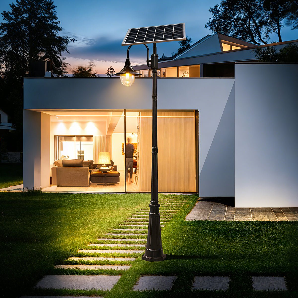 Solar Vintage Waterproof Flared LED Outdoor Pathway Pole Lights