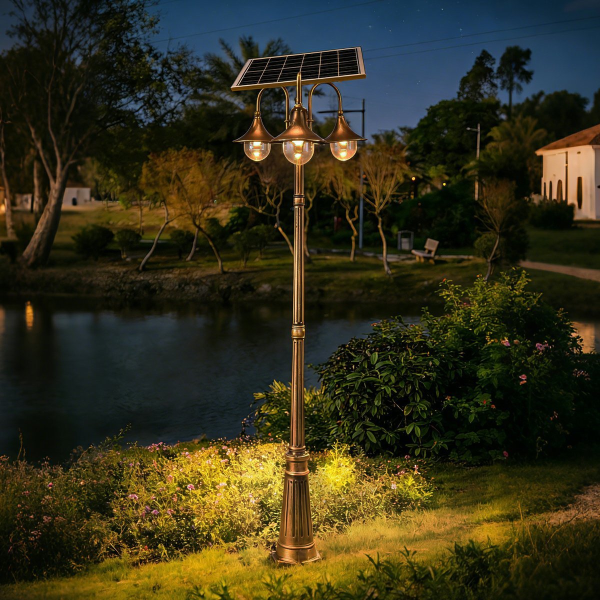 Solar Vintage Waterproof Flared LED Outdoor Pathway Pole Lights