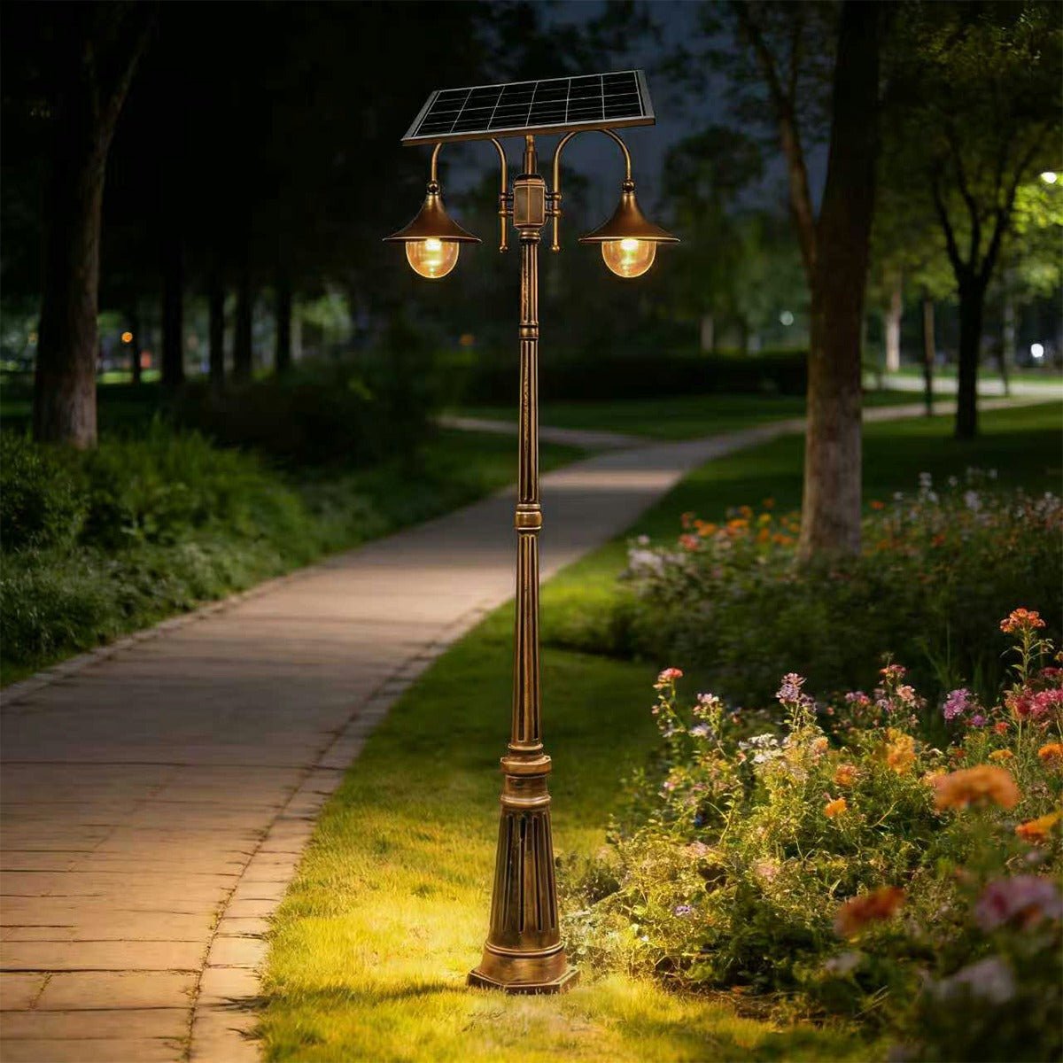 Solar Vintage Waterproof Flared LED Outdoor Pathway Pole Lights