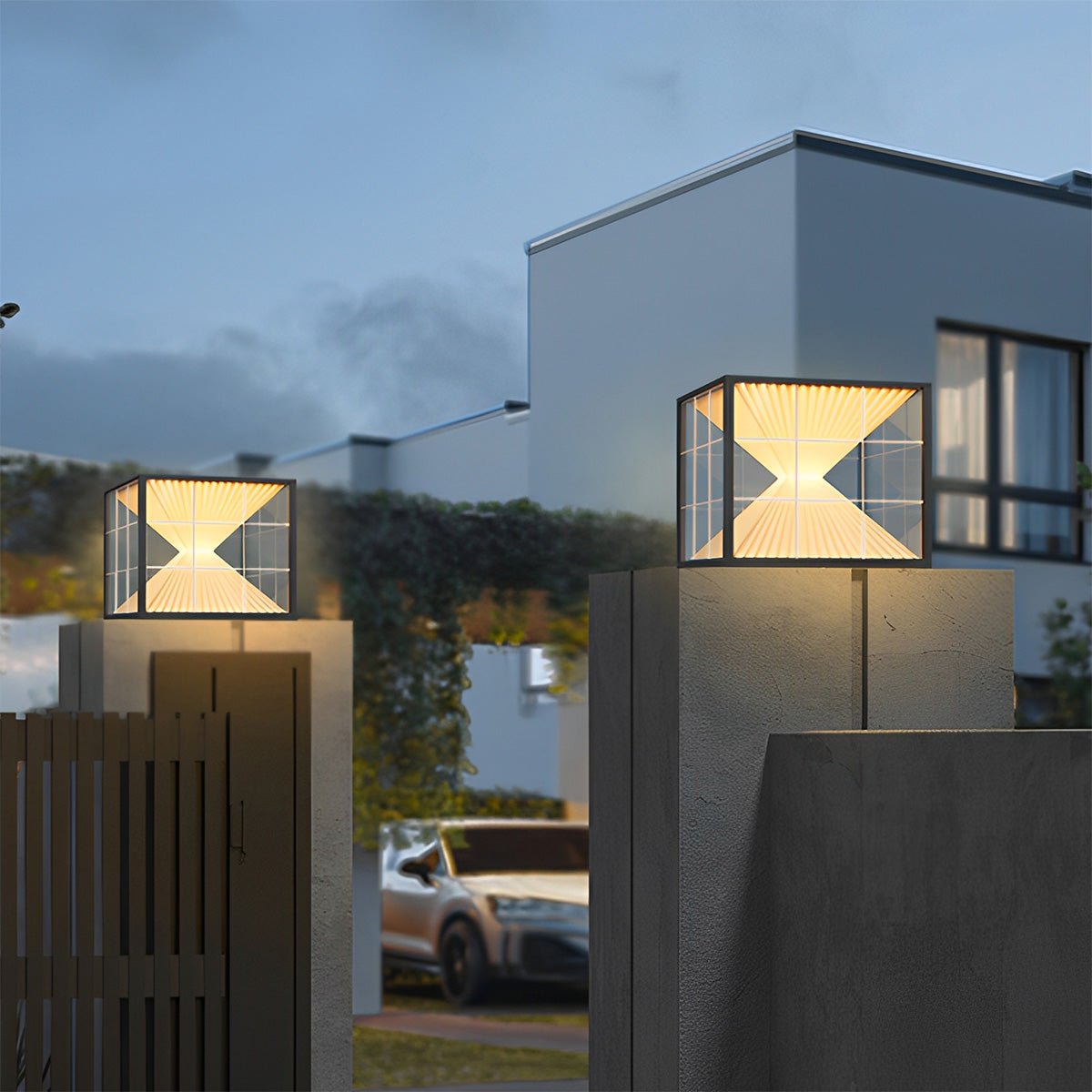 Square Creative Hourglass Shape LED Waterproof Fence Post Caps Light