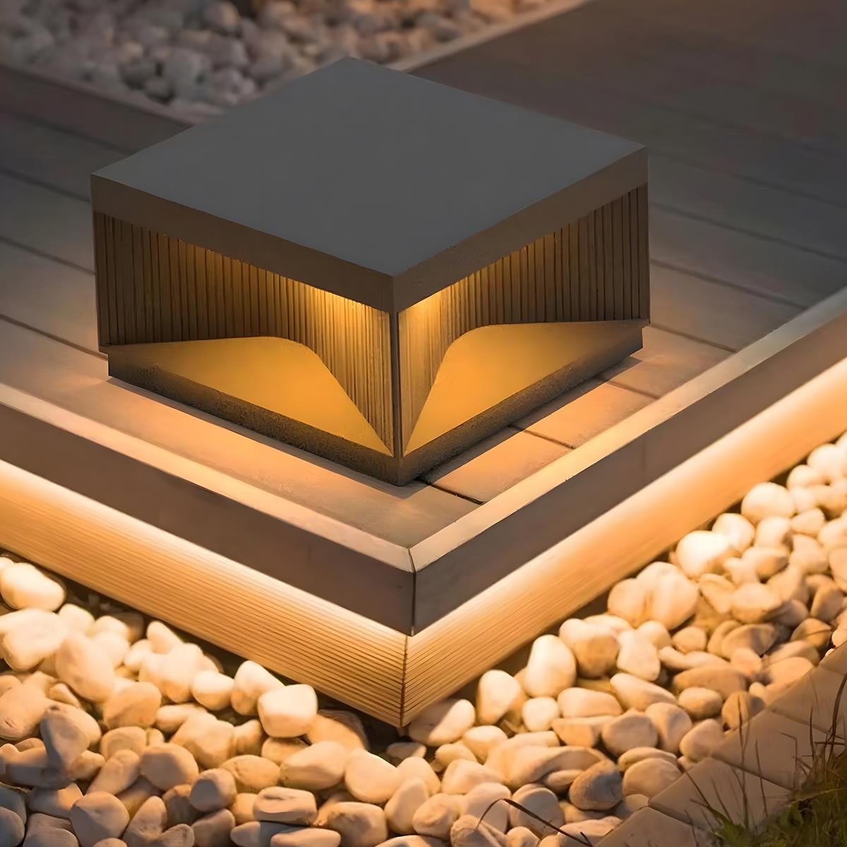 Square Cube Metal Striped LED Waterproof Black Fence Post Light