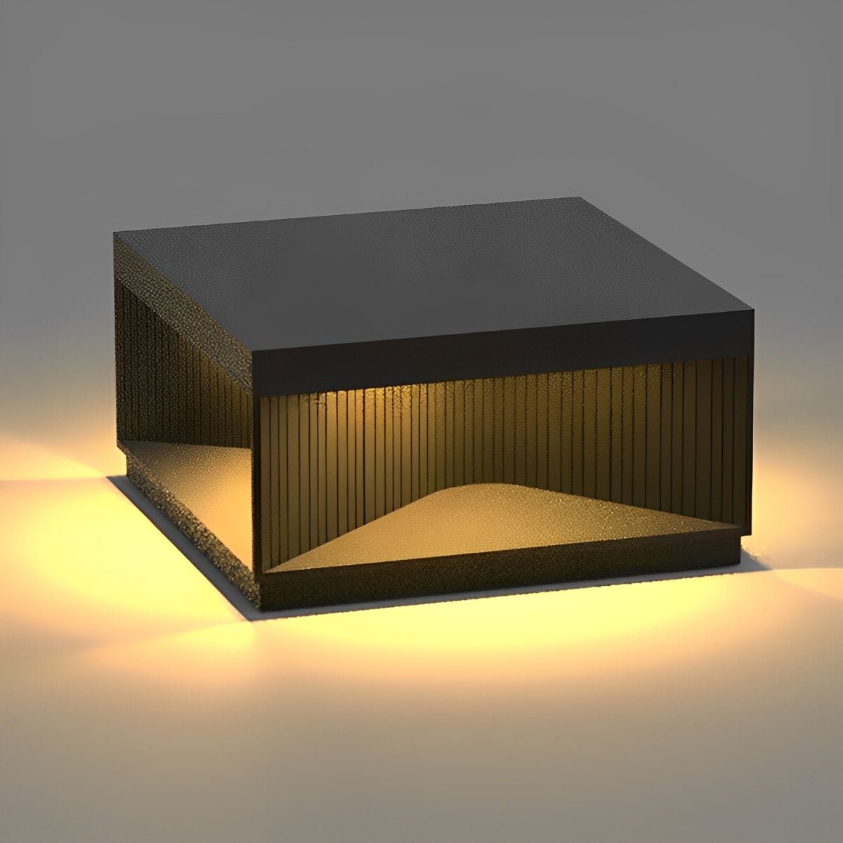 Square Cube Metal Striped LED Waterproof Black Fence Post Light