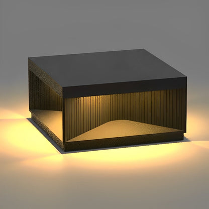 Square Cube Metal Striped LED Waterproof Black Fence Post Light