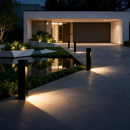 Square LED Waterproof Black Modern Pathway Walkway Lights Outdoor Lantern Lamp