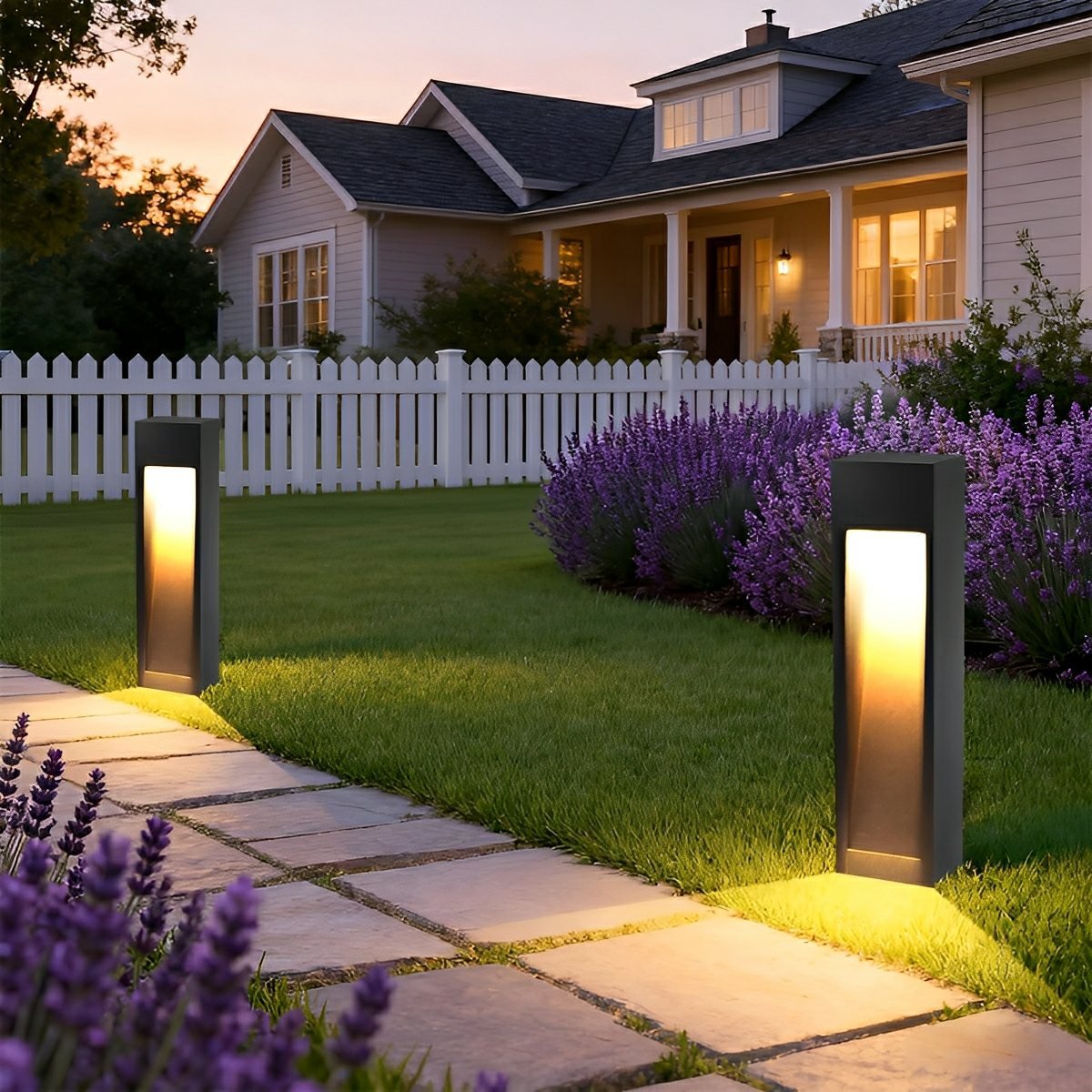 Square LED Waterproof Black Modern Pathway Walkway Lights Outdoor Lantern Lamp