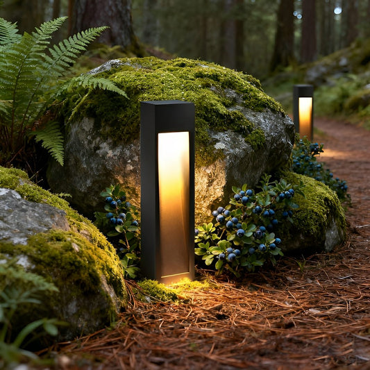 Square LED Waterproof Black Modern Pathway Walkway Lights Outdoor Lantern Lamp