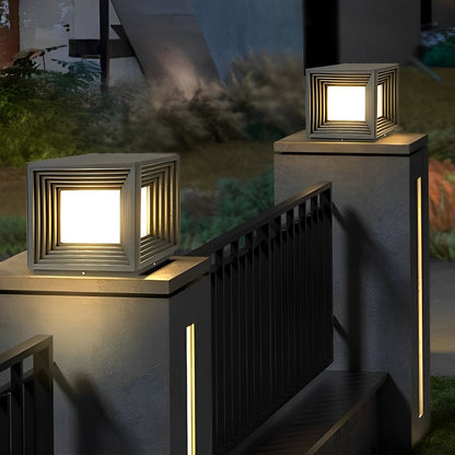 Square Loop Creative Waterproof LED Black Modern Post Caps Lights Stainless Steel