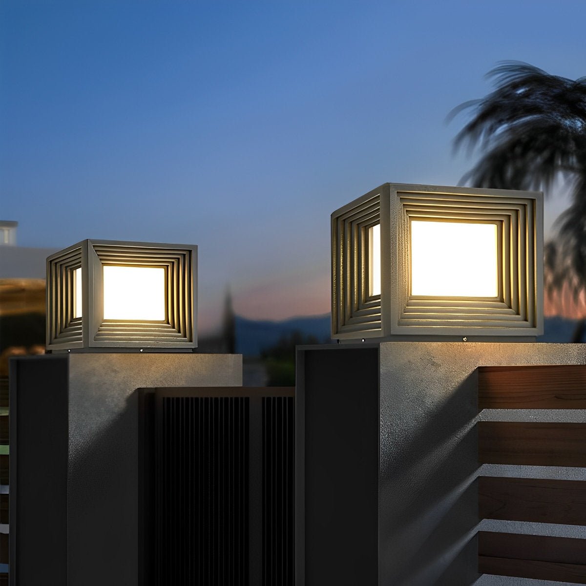 Square Loop Creative Waterproof LED Black Modern Post Caps Lights Stainless Steel