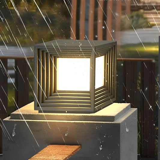 Square Loop Creative Waterproof LED Black Modern Post Caps Lights Stainless Steel