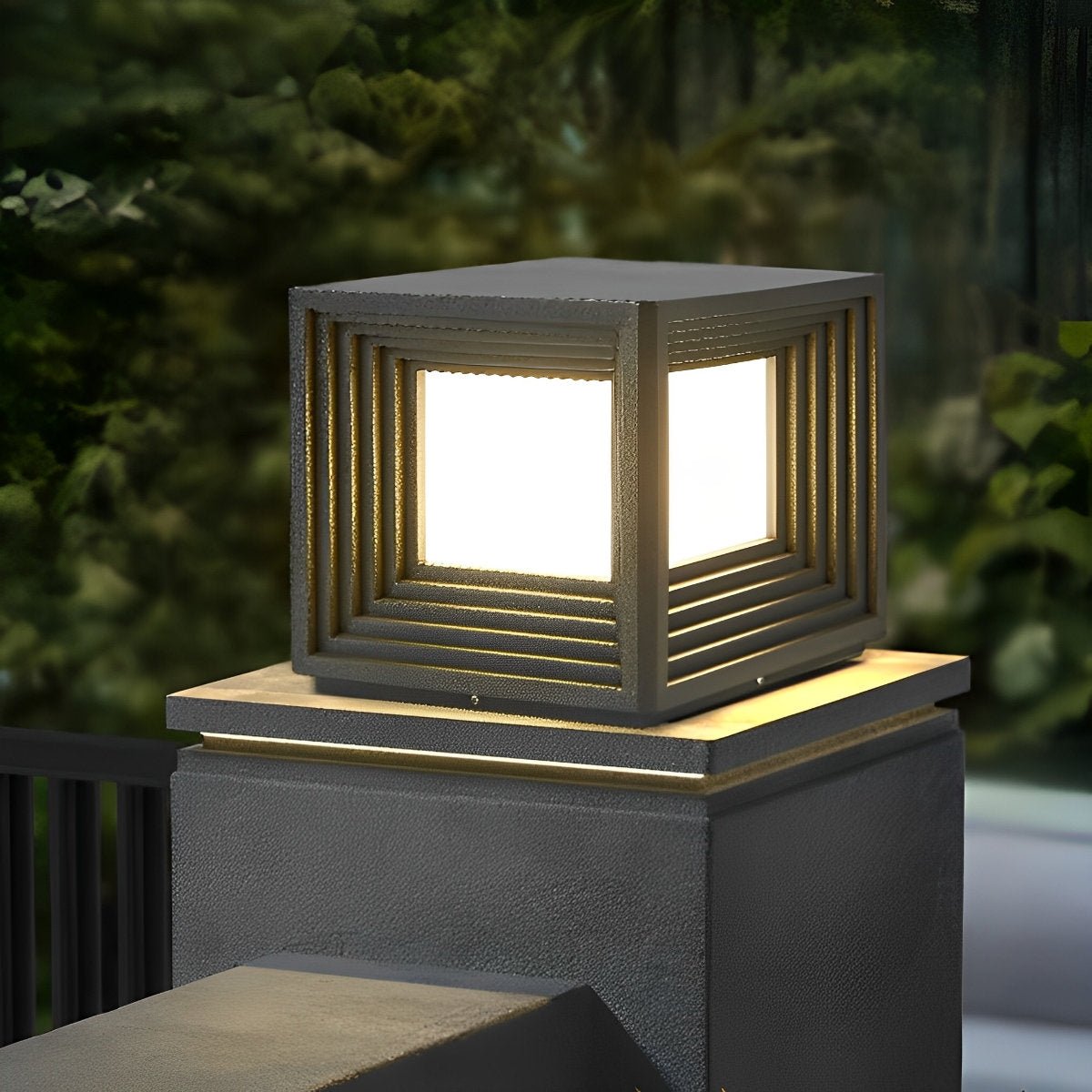 Square Loop Creative Waterproof LED Black Modern Post Caps Lights Stainless Steel