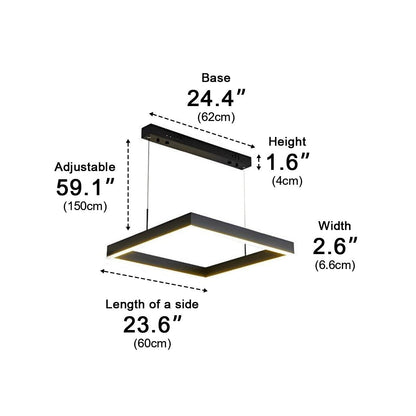 Square Minimalist Dimmable LED Black Modern Chandelier with Remote Control