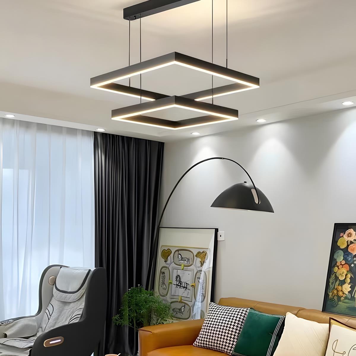 Square Minimalist Dimmable LED Black Modern Chandelier with Remote Control