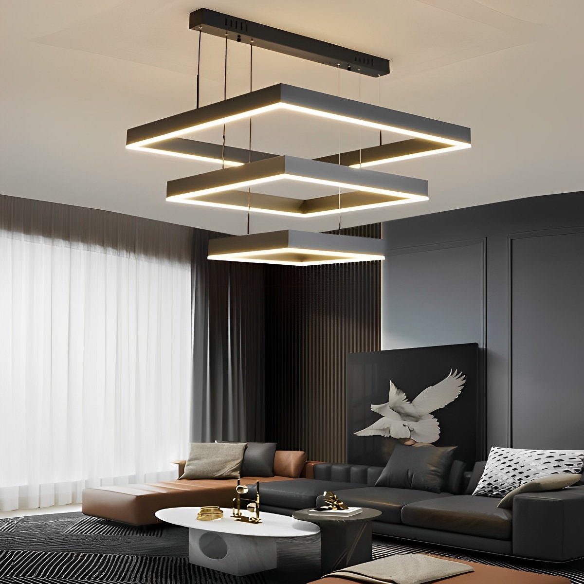 Square Minimalist Dimmable LED Black Modern Chandelier with Remote Control