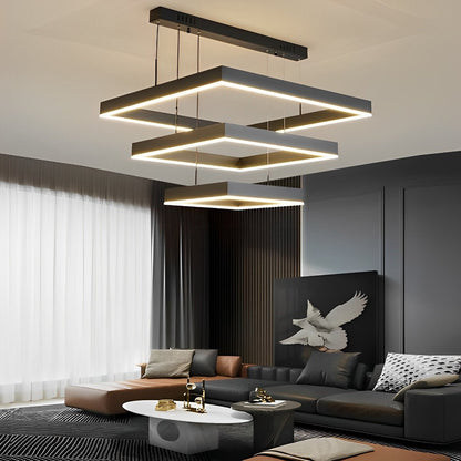 Square Minimalist Dimmable LED Black Modern Chandelier with Remote Control