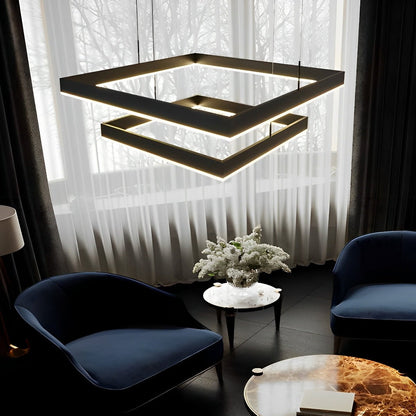 Square Minimalist Dimmable LED Black Modern Chandelier with Remote Control