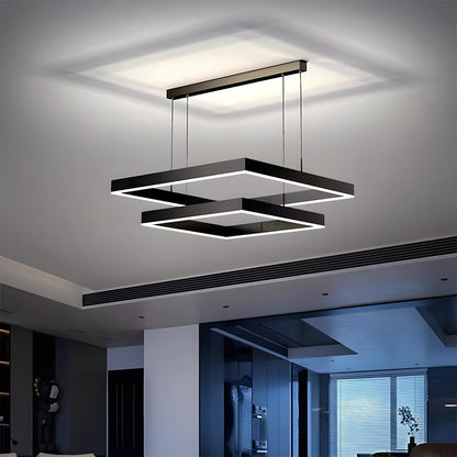 Square Minimalist Dimmable LED Black Modern Chandelier with Remote Control