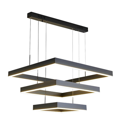 Square Minimalist Dimmable LED Black Modern Chandelier with Remote Control