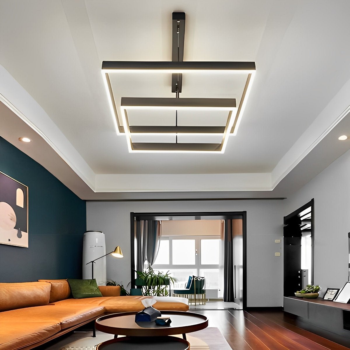 Square Minimalist Dimmable LED Black Modern Chandelier with Remote Control