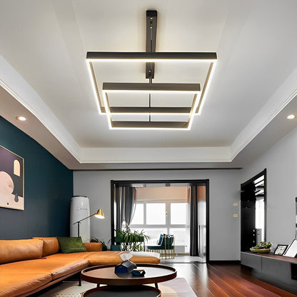 Square Minimalist Dimmable LED Black Modern Chandelier with Remote Control