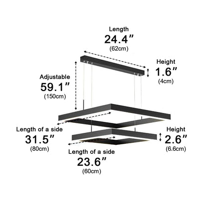 Square Minimalist Dimmable LED Black Modern Chandelier with Remote Control