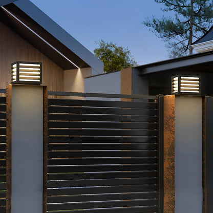 Square Outdoor Post Cap Lights Black Stripe LED Post Solar Light