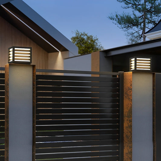 Square Outdoor Post Cap Lights Black Stripe LED Post Solar Light
